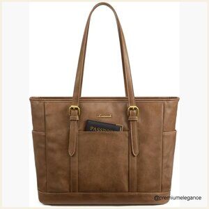 Medium Faux Leather Tote Bag with Multiple Pockets and iPad Compartment